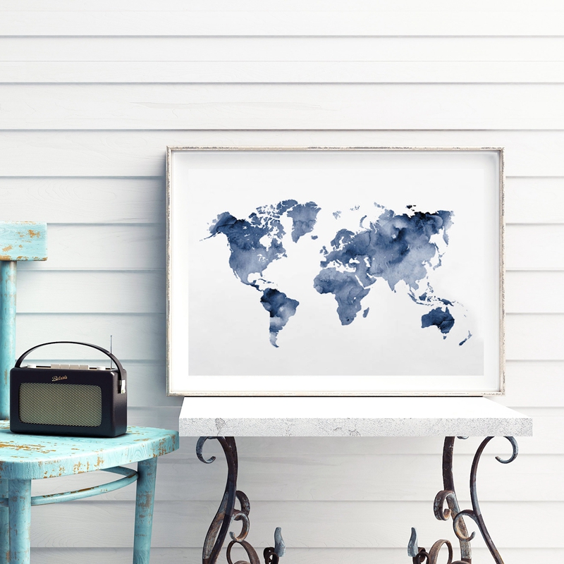 Custom Star Map - Niebieska mapa świata Nadruk Granatowa mapa