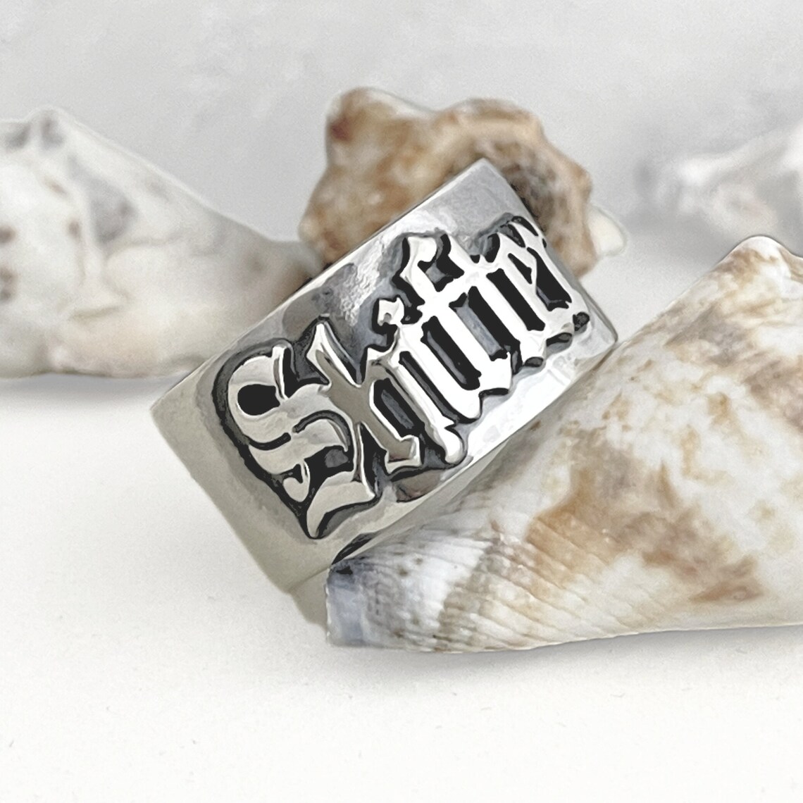 Initial Ring Custom - 12MM męskie gotyckie pierścionki spersonalizowane stary