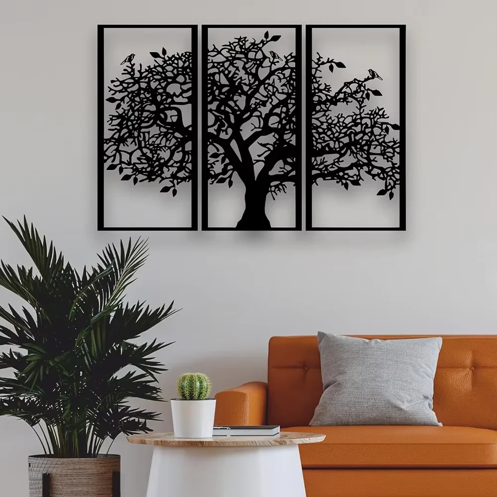 Family Tree Print - 3 szt. Metalowe dekoracje ścienne drzewo