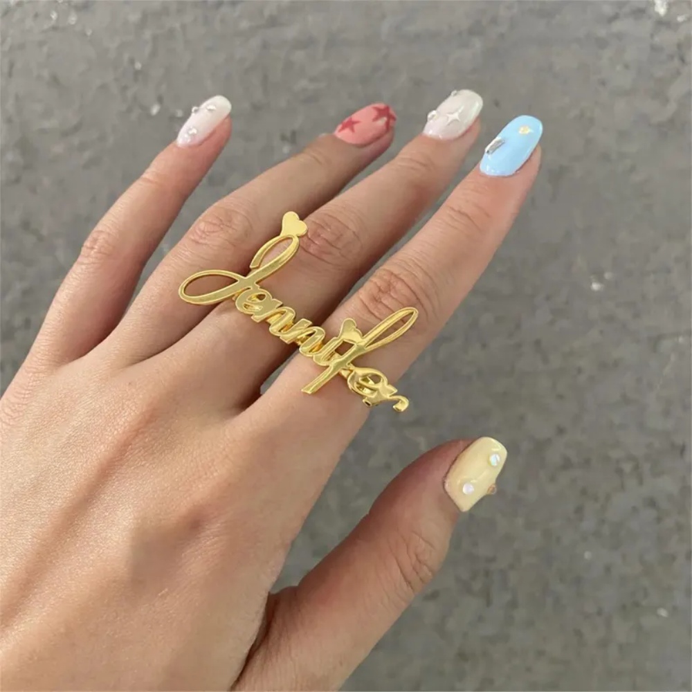 Initial Ring Custom - LeeChee Personalizowany Pierścionek na Dwa Palce